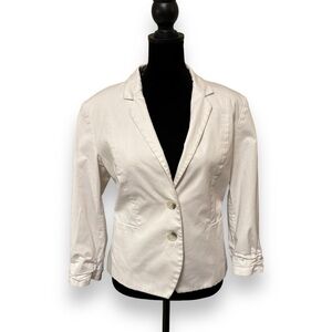 Express White 2 Button 3/4 Ruched Sleeves with Notched Lapels and Tailored Fit